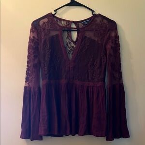 American Eagle Outfitters Maroon Lace Blouse. Size XS